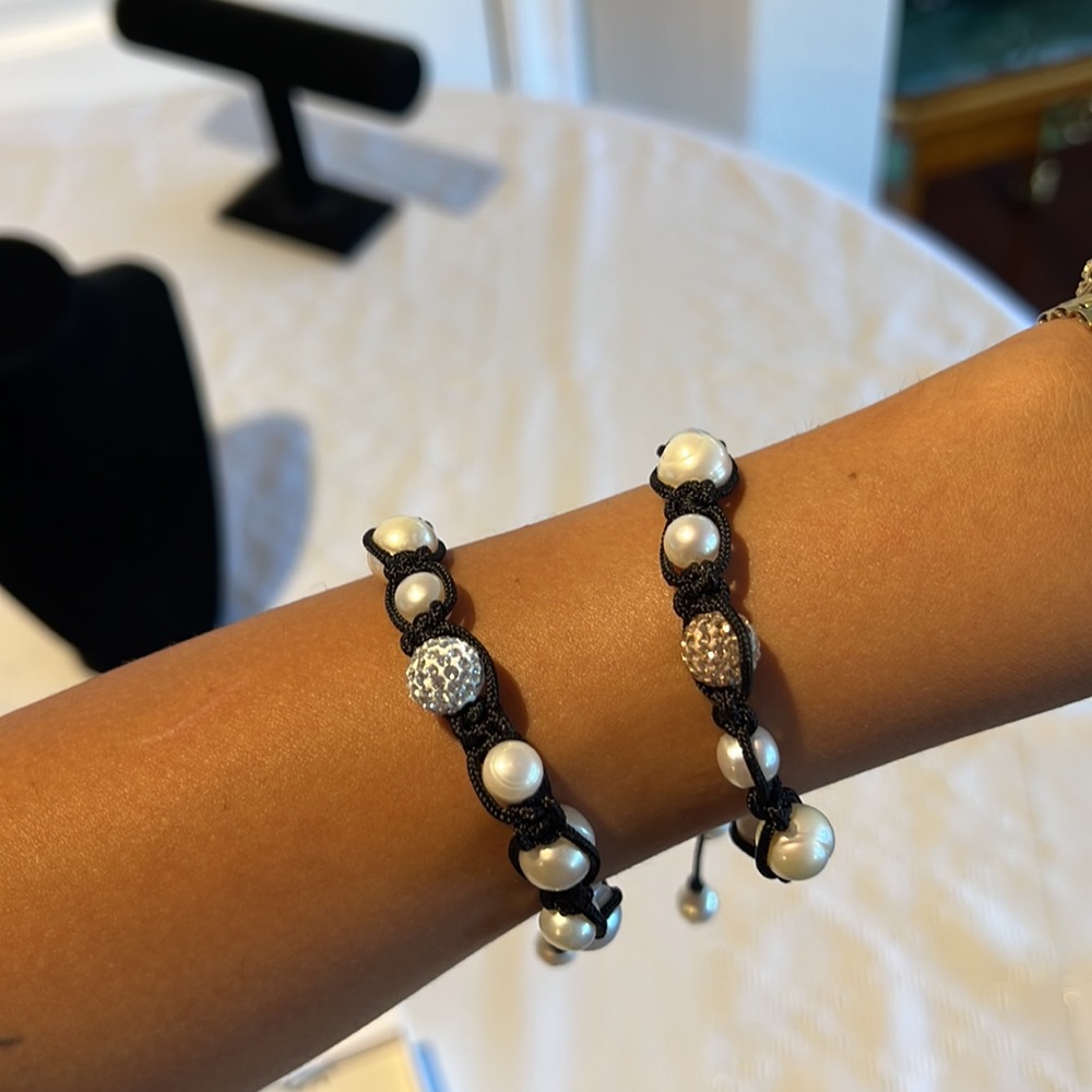2 x CULTURED FRESH WATER PEARL CRYSTAL BRACELET